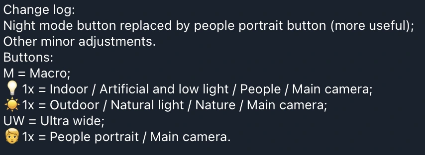 Community M51 EACv9 button legend explaining macro, ultrawide and three subject or lighting choices